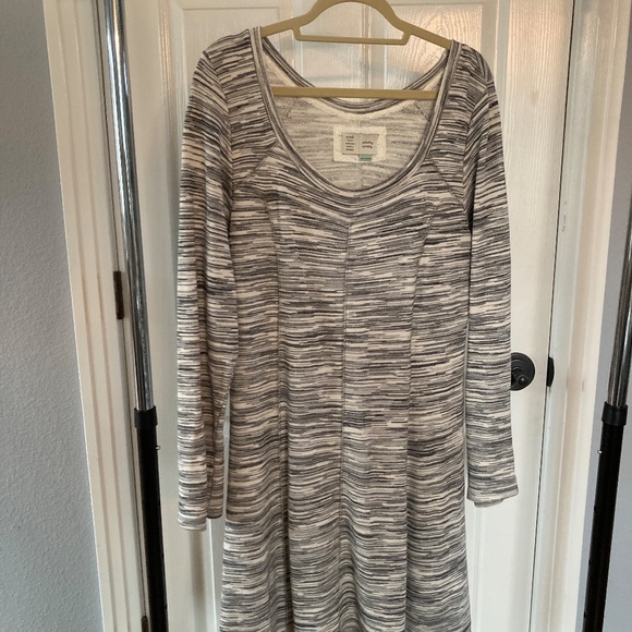 Anthropologie Saturday Sunday Long Sleeve T-Shirt Dress White Grey XL - Picture 5 of 7